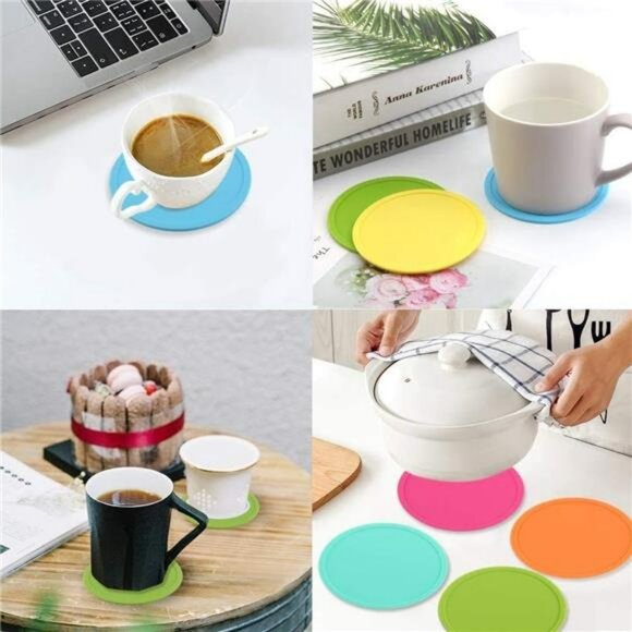 Colorful Silicone Drink Coasters Set of 10 Non Slip Heat Resistant Cup Mats - Picture 6 of 8